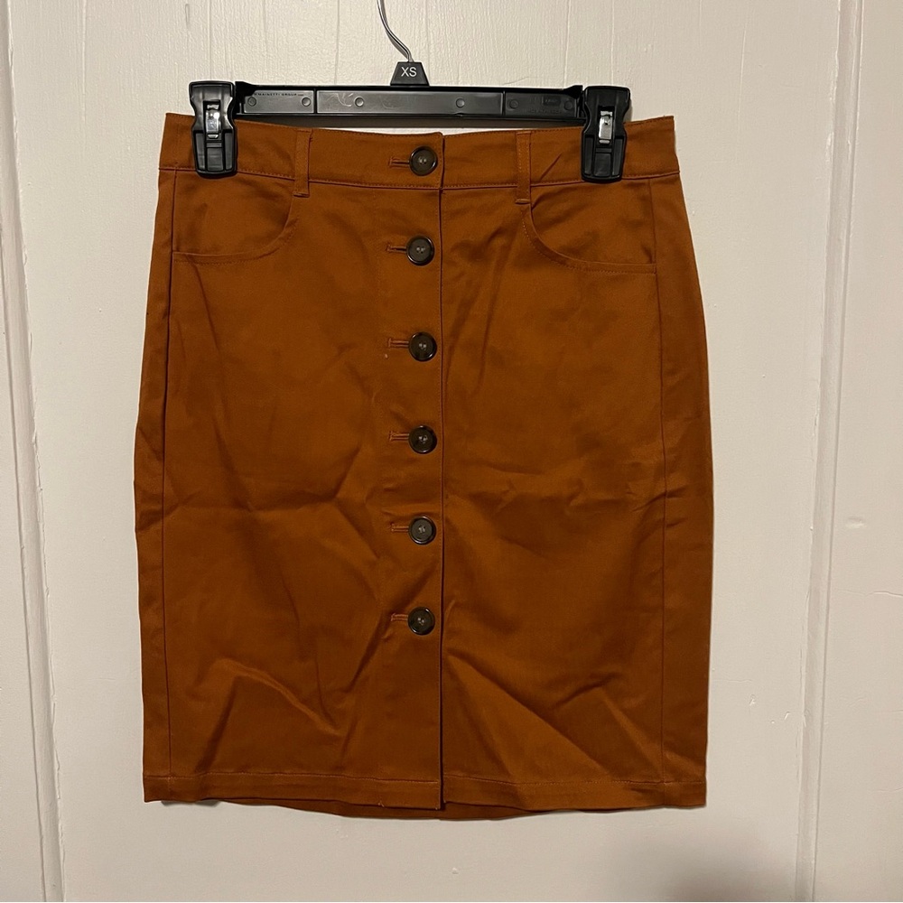 LOFT Women's Button-Front Skirt in Brown